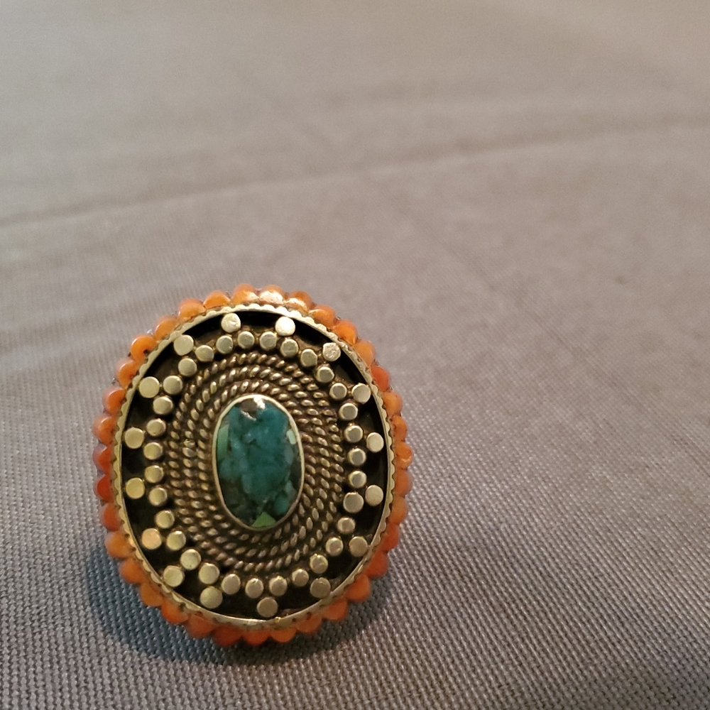Turquoise and Coral Ring